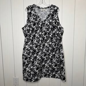 Briggs Linen Floral Shift Dress 2X Sleeveless Pockets